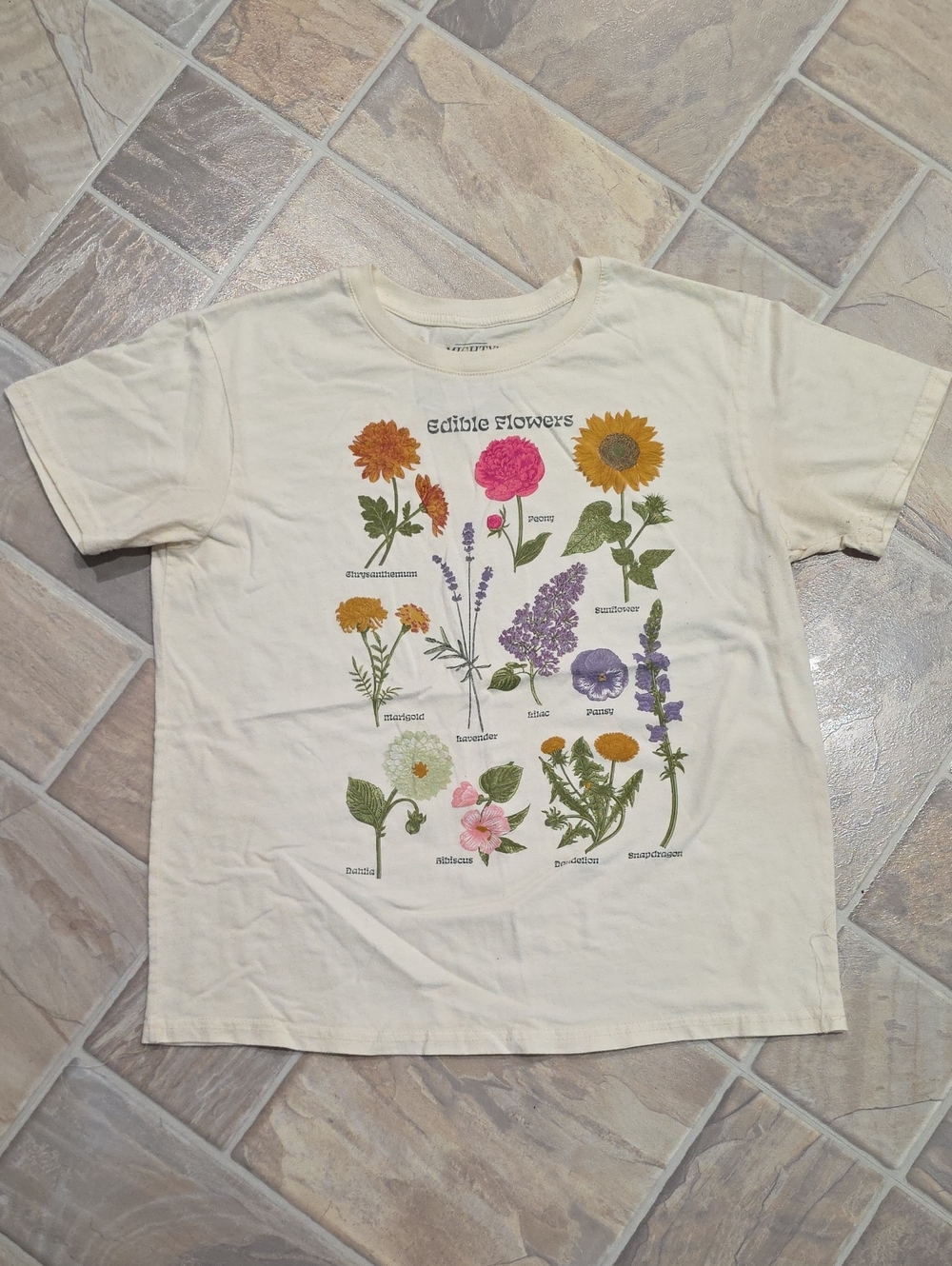 Mighty Fine Cream Floral 'Edible Flowers' Graphic Tee